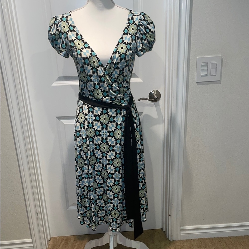 Floral Wrap Dress with Black Accents
